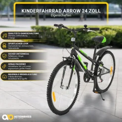 Actionbikes Kinderfahrrad Arrow 24 Zoll, Gangschaltung, V-Brake-Bremsen, verstellbar, Diamantrahmen ^ Actionbikes Motors Sale