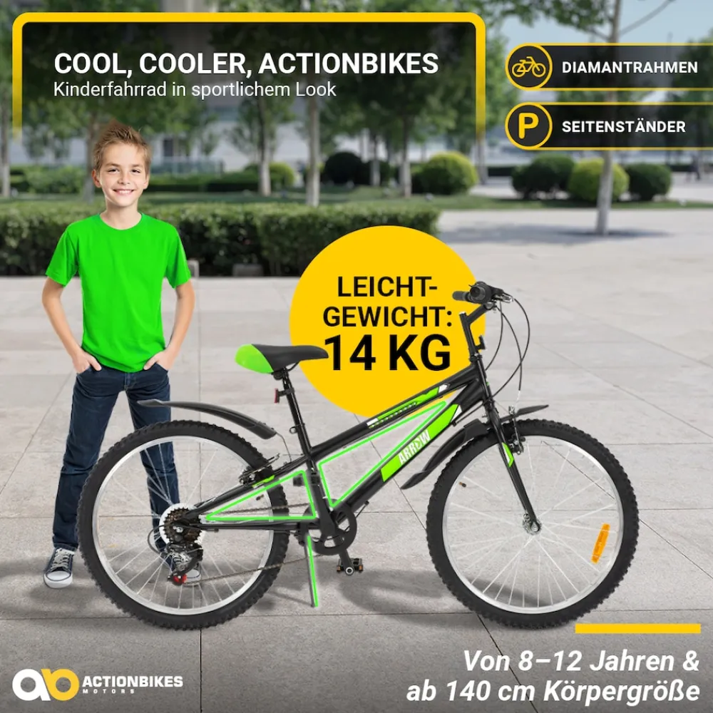 Actionbikes Kinderfahrrad Arrow 24 Zoll, Gangschaltung, V-Brake-Bremsen, verstellbar, Diamantrahmen ^ Actionbikes Motors Sale