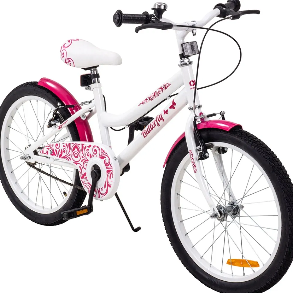 Actionbikes Motors Actionbikes Kinderfahrrad Butterfly 20 Zoll, Pink, Fahrradständer, Kettenschutz, Antirutschgriffe Weiß/Pink Clearance