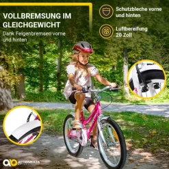 Actionbikes Motors Actionbikes Kinderfahrrad Butterfly 20 Zoll, Pink, Fahrradständer, Kettenschutz, Antirutschgriffe Weiß/Pink Clearance