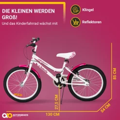 Actionbikes Motors Actionbikes Kinderfahrrad Butterfly 20 Zoll, Pink, Fahrradständer, Kettenschutz, Antirutschgriffe Weiß/Pink Clearance