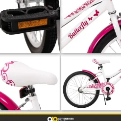 Actionbikes Motors Actionbikes Kinderfahrrad Butterfly 20 Zoll, Pink, Fahrradständer, Kettenschutz, Antirutschgriffe Weiß/Pink Clearance