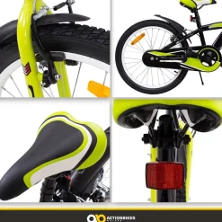 Actionbikes Motors Actionbikes Kinderfahrrad Wasp 20 Zoll, Fahrradständer, Schutzbleche, verstellbar, V-Brake-Bremsen Schwarz-Grün Outlet