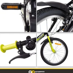 Actionbikes Motors Actionbikes Kinderfahrrad Wasp 20 Zoll, Fahrradständer, Schutzbleche, verstellbar, V-Brake-Bremsen Schwarz-Grün Outlet