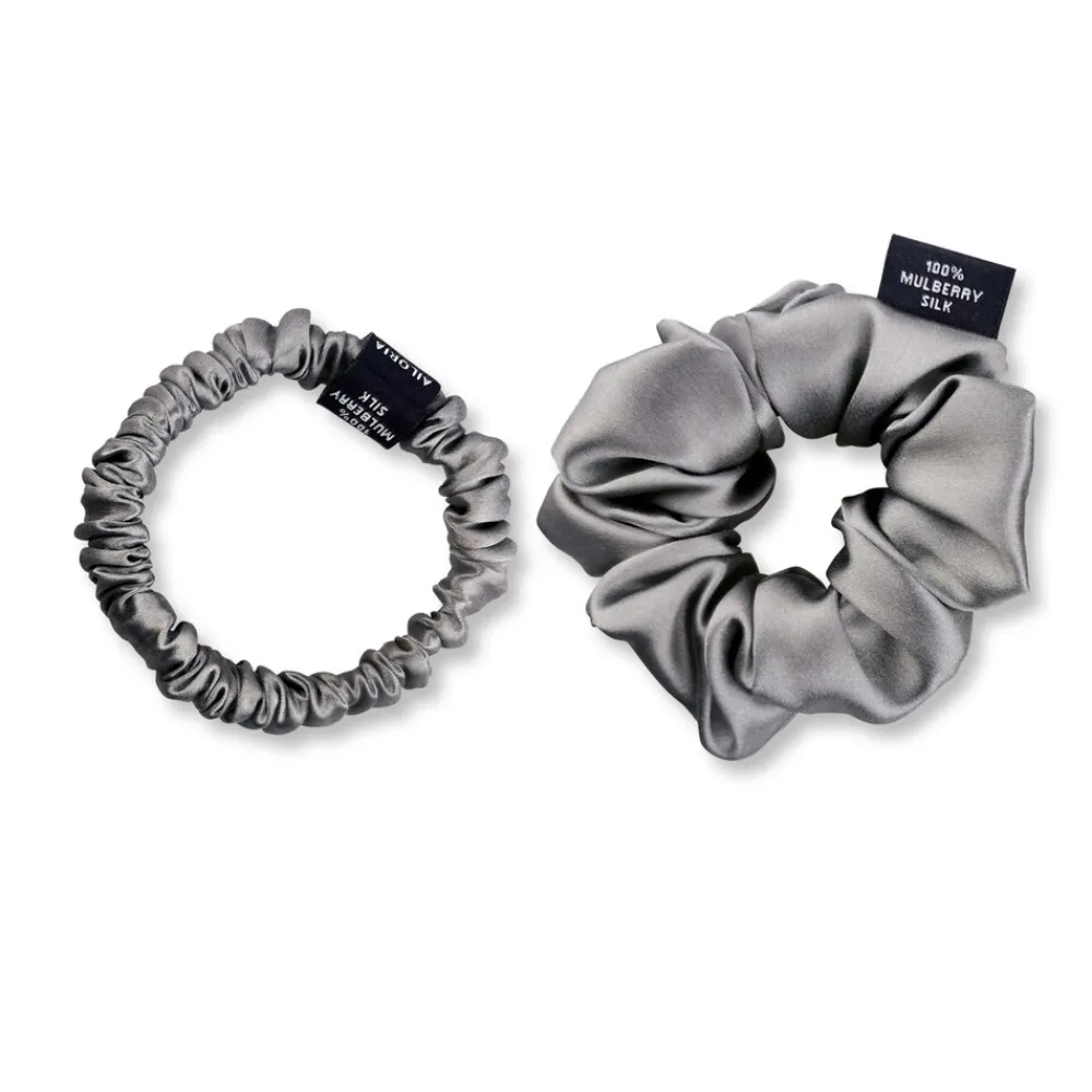 AILORIA Set Scrunchies S und M aus Seide DOUX grau Clearance