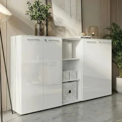 KADIMA DESIGN Aktenregal "Muenchen" 3 Ordnerhöhen & Glasauflage (Oben) Weiß Clearance