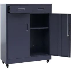MCW Aktenschrank -O89, Stahlschrank Büroschrank, Rollen Türen Schubladen abschließbar Metall 116x90x40cm ~ dunkelgrau Outlet