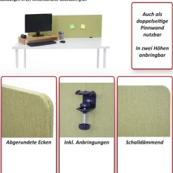 Akustik-Tischtrennwand -G75, Büro-Sichtschutz Schreibtisch Pinnwand, doppelwandig Stoff/Textil ~ 60x65cm braun-grau ^ MCW Online