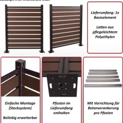 Alu Mülltonnen-Zaun -K57, Basiselement Mülltonnenverkleidung, Holzoptik erweiterbar 130x110x6cm ~ anthrazit ^ MCW Hot