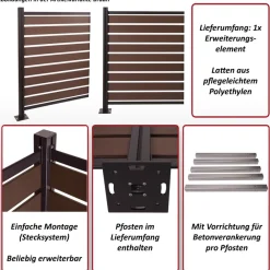 MCW Alu Mülltonnen-Zaun -K57, Erweiterungselement Mülltonnenverkleidung, Holzoptik erweiterbar 130x100x6cm ~ hellbraun Hot