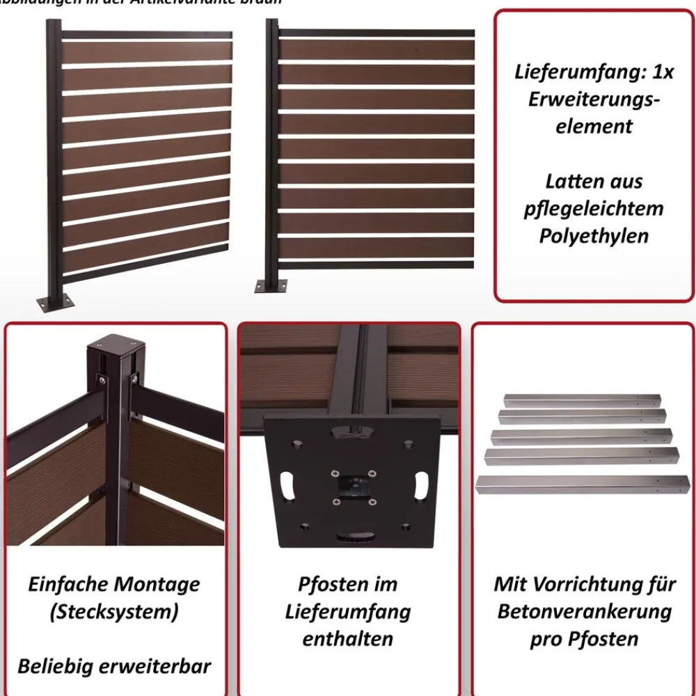 MCW Alu Mülltonnen-Zaun -K57, Erweiterungselement Mülltonnenverkleidung, Holzoptik erweiterbar 130x100x6cm ~ hellbraun Hot