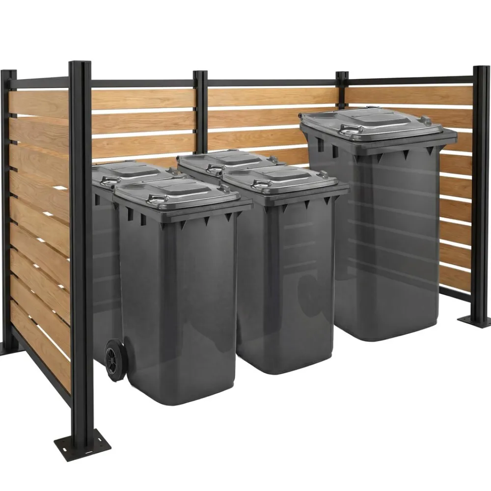 MCW Alu Mülltonnen-Zaun -K57, Erweiterungselement Mülltonnenverkleidung, Holzoptik erweiterbar 130x100x6cm ~ hellbraun Hot