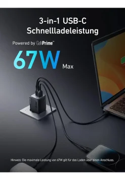 ANKER 735 Prime, 67 Watt, Fold, Schwarz Ladegerät (USB-A + USB-C) Outlet