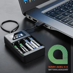 Batterie-Ladegerät 1800 mA, 4-Schacht USB Ni-MH Akku-Lader, Individuelle Ladeschachtüberwachung ^ Aplic Hot
