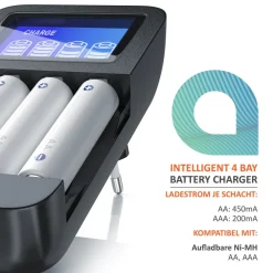 Batterie-Ladegerät 2700 mA, Universal 4-Schacht Batterielader geeignet für Typ AA / AAA NiMH Akkus ^ Aplic Hot