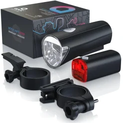 LED Fahrradlampen Set mit Front & Rücklicht StVZO zugelassen / Energiesparend / 30 Lux ^ Aplic Online