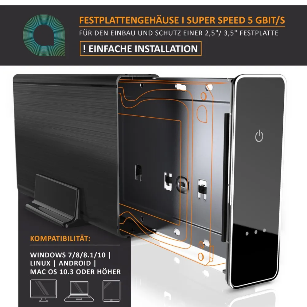 USB 3.0 Festplattengehäuse 3,5 Zoll extern - gebürstetes Aluminium - für SSD und HDD - SATA - UASP - Super Speed 5 Gbit s - Plug and Play ^ Aplic Clearance