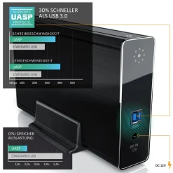 USB 3.0 Festplattengehäuse 3,5 Zoll extern - gebürstetes Aluminium - für SSD und HDD - SATA - UASP - Super Speed 5 Gbit s - Plug and Play ^ Aplic Clearance