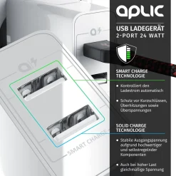 USB-Ladegerät 4800 mA, 2 Port Nezteil mit Smart Charge + Solid Charge, Leistungsstarke 24W ^ Aplic Sale
