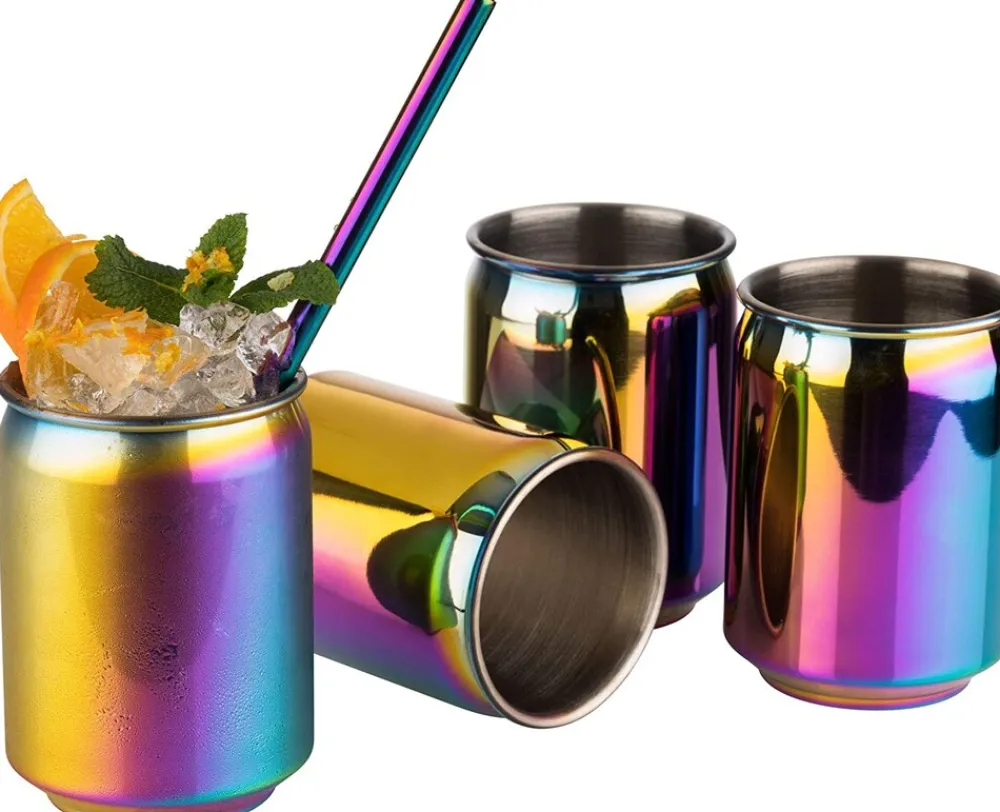 Assheuer APS 4er Set Cocktail Becher 350 ml Regenbogen-Look, Edelstahl Clearance