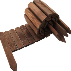 Holz Rollzaun Dunkelbraun 40x200 cm Beeteinfassung für Beet-& Rasenabgrenzungen I Flexible Beetumrandung für Wege ^ Aquagart Online