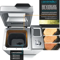 Brotbackautomat 550W, Brotbackmaschine, 25 Programme, glutenfreies Backen, Joghurtfunktion, 1 kg Kapazität, Direktantrieb ^ Arendo Sale
