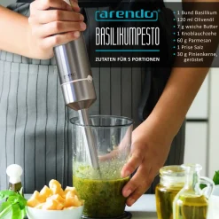 Arendo Edelstahl Stabmixer Set - vierflügeliges Messer - Pürierstab - Variabler Geschwindigkeitsregler + Turbotaste New