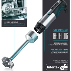Edelstahl Stabmixer 1000 Watt Pürierstab - Handmixer - stufenlose Regelung  silber/schwarz ^ Arendo Discount