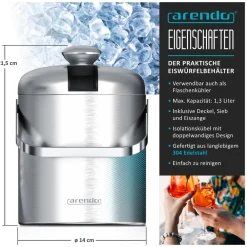 Arendo Eiseimer, Edelstahl, 1,3 l, doppelwandig, mit Deckel