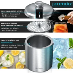 Arendo Eiseimer, Edelstahl, 1,3 l, doppelwandig, mit Deckel