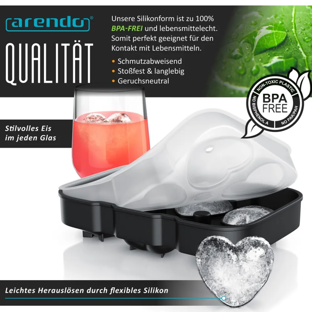 Arendo Eiswürfelform 6x Herzform sechsfach, temperaturbeständig, bis -40°C, (1-tlg), leicht zu lösen, für Cocktails, Obstsaft, Whisky