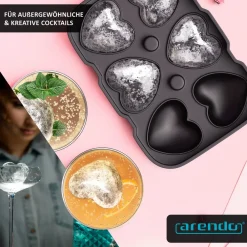 Arendo Eiswürfelform 6x Herzform sechsfach, temperaturbeständig, bis -40°C, (1-tlg), leicht zu lösen, für Cocktails, Obstsaft, Whisky