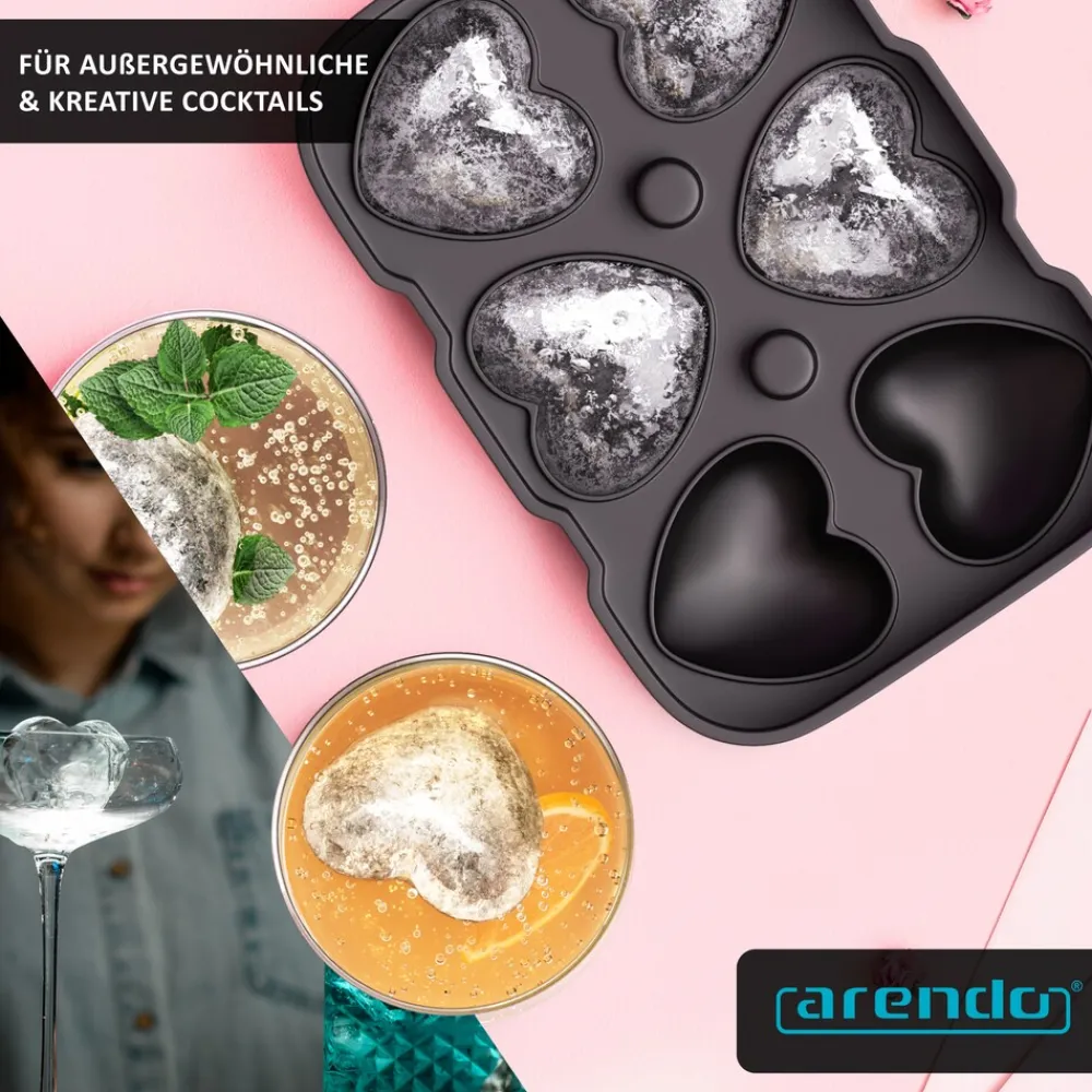 Arendo Eiswürfelform 6x Herzform sechsfach, temperaturbeständig, bis -40°C, (1-tlg), leicht zu lösen, für Cocktails, Obstsaft, Whisky