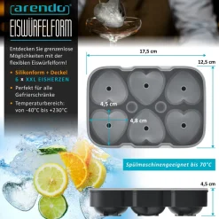 Arendo Eiswürfelform 6x Herzform sechsfach, temperaturbeständig, bis -40°C, (1-tlg), leicht zu lösen, für Cocktails, Obstsaft, Whisky