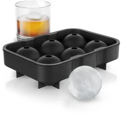 Eiswürfelform 6x46ml Kugelform sechsfach mit Trichter & Deckel, extra große Öffnung, (1-tlg), Silikon zum leichten Herauslösen, spülmaschinengeeignet ^ Arendo