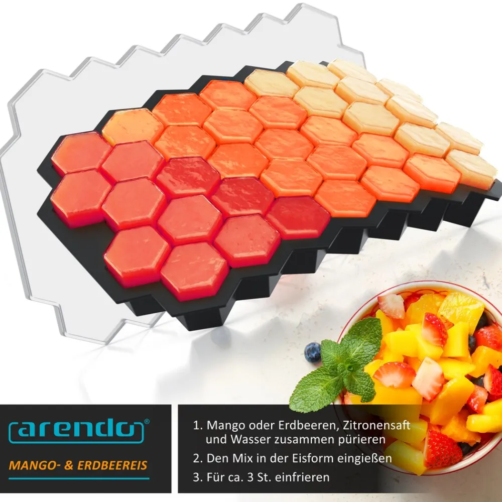 Eiswürfelform 37x Sechseck Eiswürfel mit Deckel, temperaturbeständig, bis -40°C, (1-tlg), Silikon zum leichten Herauslösen, spülmaschinengeeignet ^ Arendo Outlet