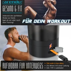 Arendo Eiweißshaker Elektrisch, 700 ml, BPA-frei, spülmaschinengeeignet, Kunststoff, 1-tlg., Mixbecher mit Tragegriff, für Sport, Fitness, Yoga New