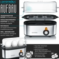 Arendo Frühstücks-Set in silber - Wasserkocher / Toaster / Eierkocher Outlet