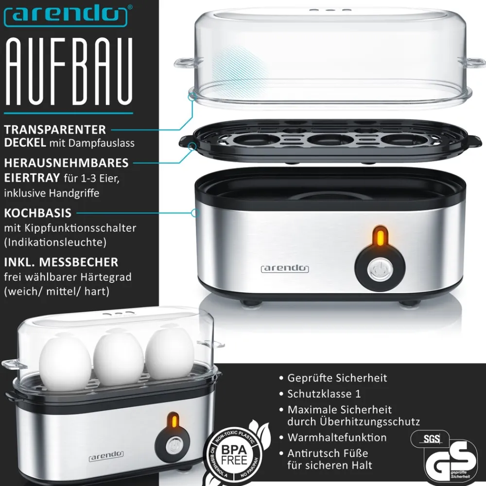 Arendo Frühstücks-Set in silber - Wasserkocher / Toaster / Eierkocher Outlet