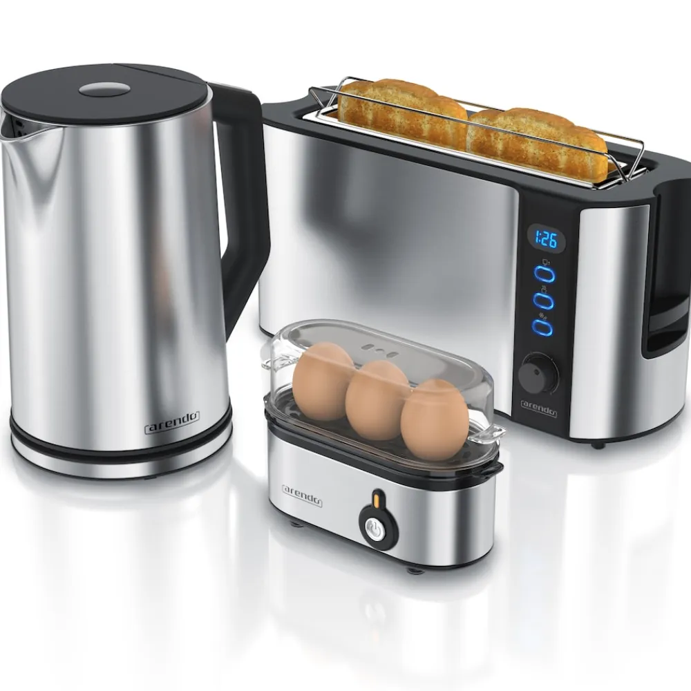 Arendo Frühstücks-Set in silber - Wasserkocher / Toaster / Eierkocher Outlet