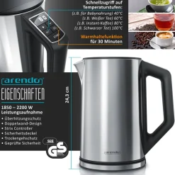 Frühstücksset 3-teilig, 1,5l Wasserkocher, 4-Scheiben Langschlitz Toaster, 7er Eierkocher, Silber ^ Arendo
