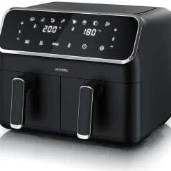 Arendo Heißluftfritteuse XXL, Doppelkammer Airfryer 8 L, Dual Zone, Edelstahl, 2700 W, Zubehör, 2 Kammern, Backofenfunktion, fettarmes Kochen Best