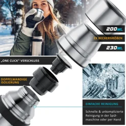 Isolierflasche, Edelstahl, BPA-frei, hält warm & kalt, 1 Liter ^ Arendo Outlet