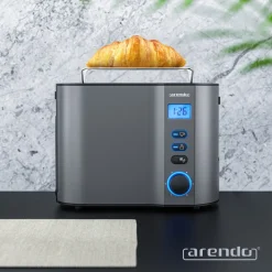 MANHA Toaster mit Restzeitanzeige, 2 Toastschlitze, integrierter Brötchenaufsatz, 6 Stufen, Auftaufunktion, 800W, Grau ^ Arendo Clearance