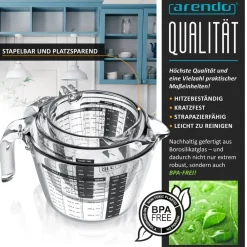 Arendo Messkrug Set 250, 500, 1000 ml, hitzebeständig, Borosilikatglas Online