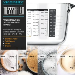 Arendo Messkrug Set 250, 500, 1000 ml, hitzebeständig, Borosilikatglas Online