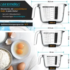 Arendo Messkrug Set 250, 500, 1000 ml, hitzebeständig, Borosilikatglas Online