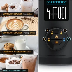 Arendo Milchaufschéumer 4in1 Induktion, warm & kalt Schaum, , Edelstahl, Latte Art, Milk, , spiilmaschinengeeignet, Hafermilch, Kakao, Filllskala, Elektrisch Best
