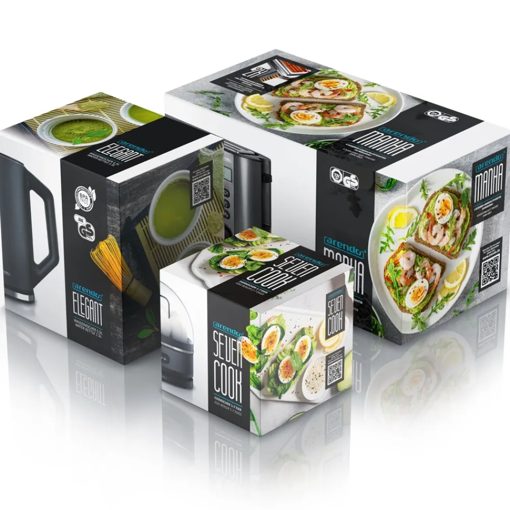- SET Toaster MANHA mit Eierkocher SEVENCOOK Edelstahl Grau, Toaster 4 Scheiben, LED-Display, 6 Bräunungsgrade, Brötchenhalter - Eierkocher 1-7 ^ Arendo New
