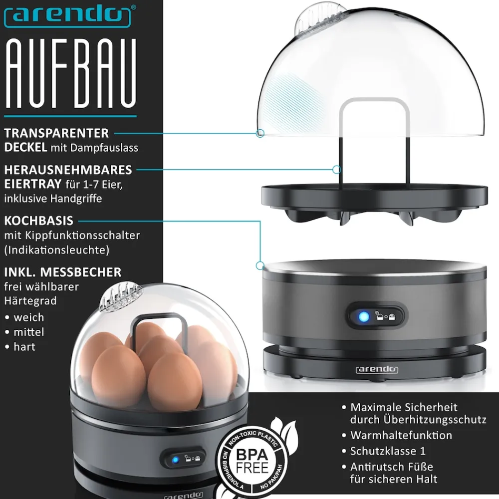 - SET Toaster MANHA mit Eierkocher SEVENCOOK Edelstahl Grau, Toaster 4 Scheiben, LED-Display, 6 Bräunungsgrade, Brötchenhalter - Eierkocher 1-7 ^ Arendo New